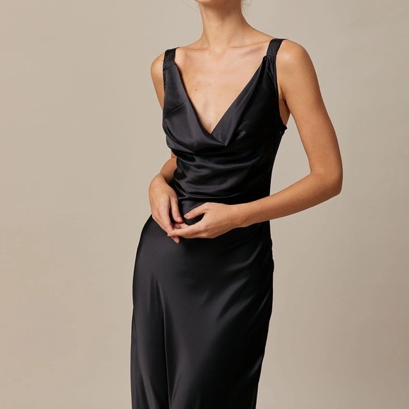 RIHOAS The Black Cowl Neck Sheath Satin Maxi Dress - Picture 2 of 6
